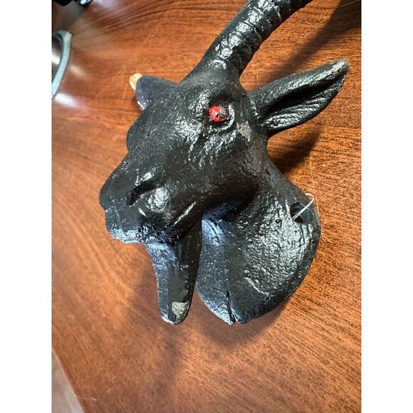 Set of 2 Black Cast Iron Baphomet Wall Hooks Home Décor - Picture 7 of 7